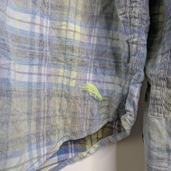 Tommy Bahama Coastline Cord blue plaid button up shirt coastal XL Corduroy - Picture 6 of 8